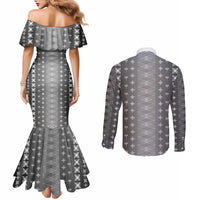 Black Samoa Malu Tattoo Inspired Couples Matching Mermaid Dress and Long Sleeve Button Shirt - Polynesian Pride