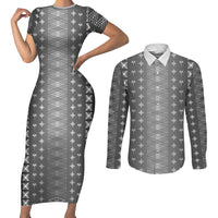 Black Samoa Malu Tattoo Inspired Couples Matching Short Sleeve Bodycon Dress and Long Sleeve Button Shirt - Polynesian Pride