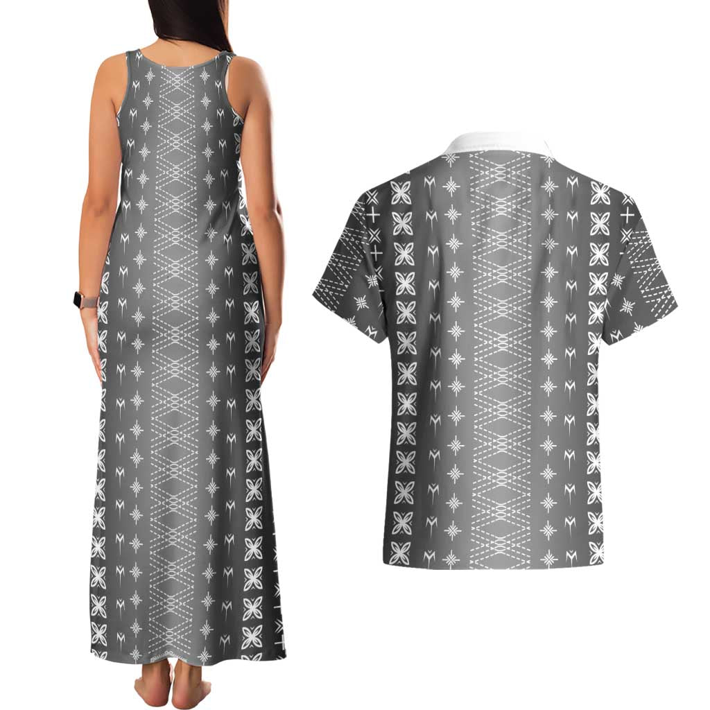 Black Samoa Malu Tattoo Inspired Couples Matching Tank Maxi Dress and Hawaiian Shirt - Polynesian Pride