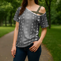 Black Samoa Malu Tattoo Inspired Cross Shoulder Shirt - Polynesian Pride