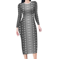 Black Samoa Malu Tattoo Inspired Family Matching Long Sleeve Bodycon Dress and Hawaiian Shirt - Polynesian Pride
