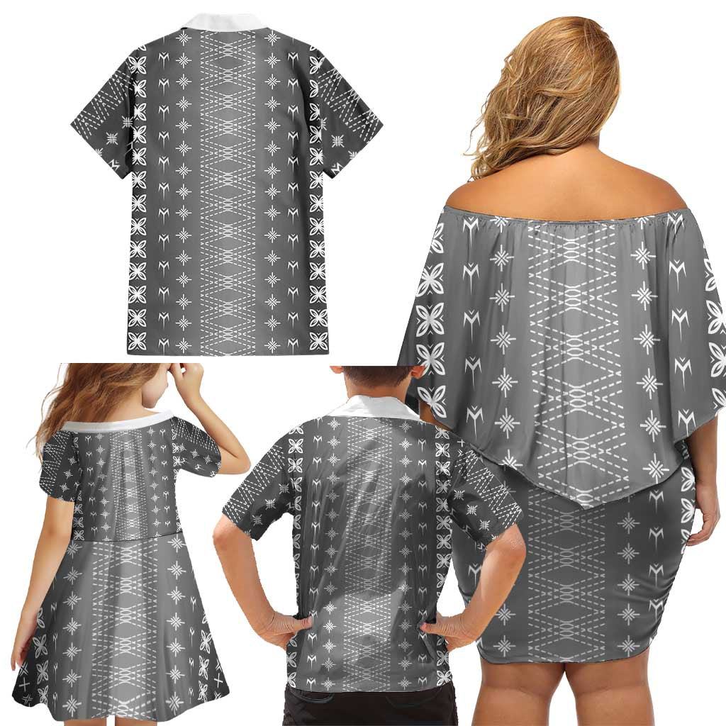 Black Samoa Malu Tattoo Inspired Family Matching Off Shoulder Short Dress and Hawaiian Shirt - Polynesian Pride