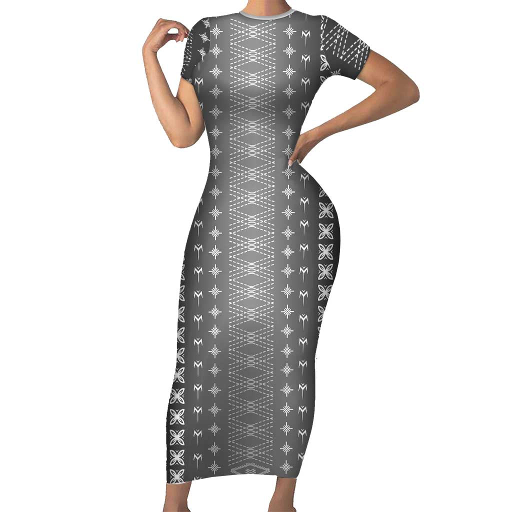 Black Samoa Malu Tattoo Inspired Short Sleeve Bodycon Dress - Polynesian Pride