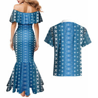 Blue Samoa Malu Tattoo Inspired Couples Matching Mermaid Dress and Hawaiian Shirt - Polynesian Pride