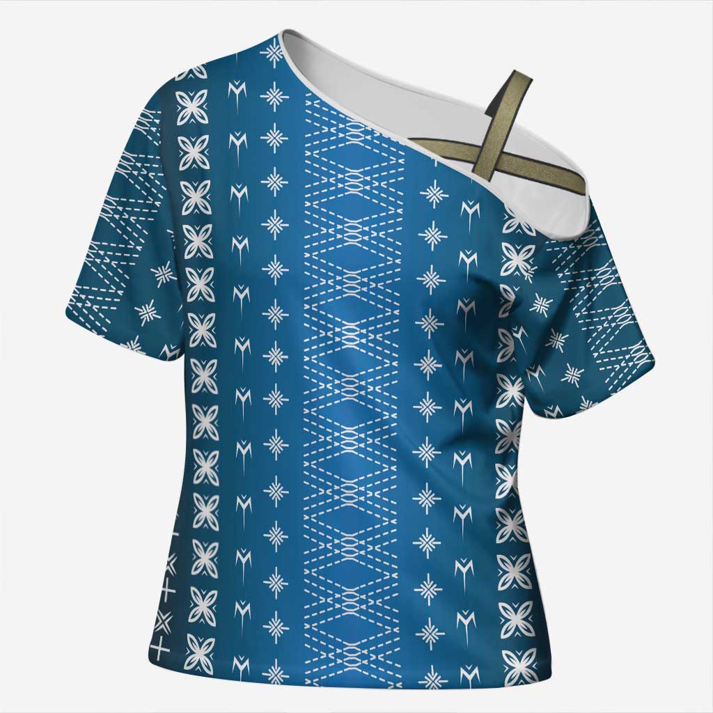Blue Samoa Malu Tattoo Inspired Cross Shoulder Shirt - Polynesian Pride