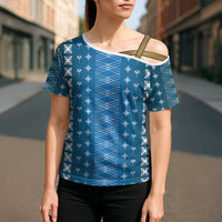 Blue Samoa Malu Tattoo Inspired Cross Shoulder Shirt - Polynesian Pride