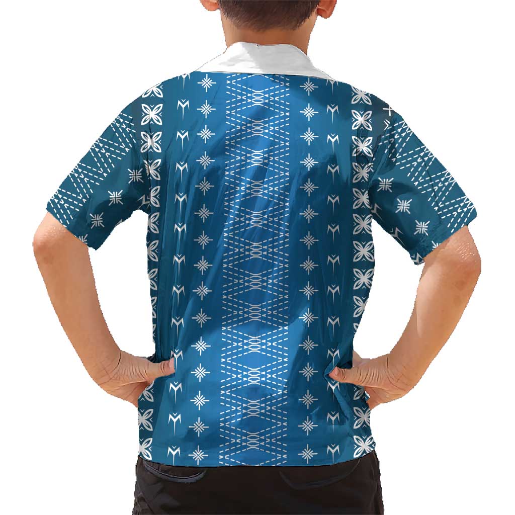 Blue Samoa Malu Tattoo Inspired Family Matching Long Sleeve Bodycon Dress and Hawaiian Shirt - Polynesian Pride