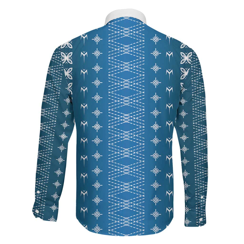 Blue Samoa Malu Tattoo Inspired Family Matching Long Sleeve Bodycon Dress and Hawaiian Shirt - Polynesian Pride