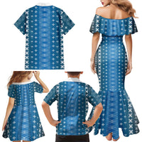 Blue Samoa Malu Tattoo Inspired Family Matching Mermaid Dress and Hawaiian Shirt - Polynesian Pride