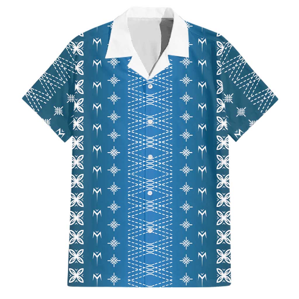 Blue Samoa Malu Tattoo Inspired Family Matching Off The Shoulder Long Sleeve Dress and Hawaiian Shirt - Polynesian Pride