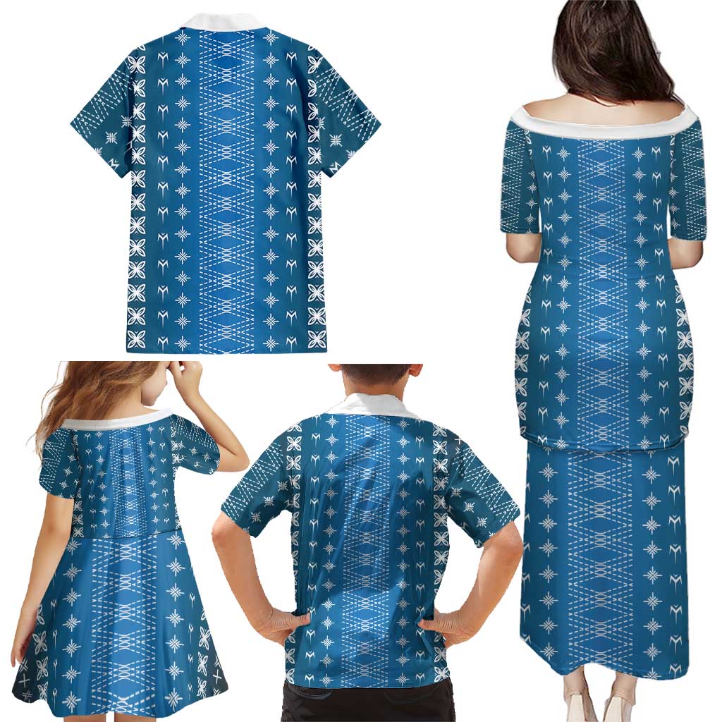 Blue Samoa Malu Tattoo Inspired Family Matching Puletasi and Hawaiian Shirt - Polynesian Pride