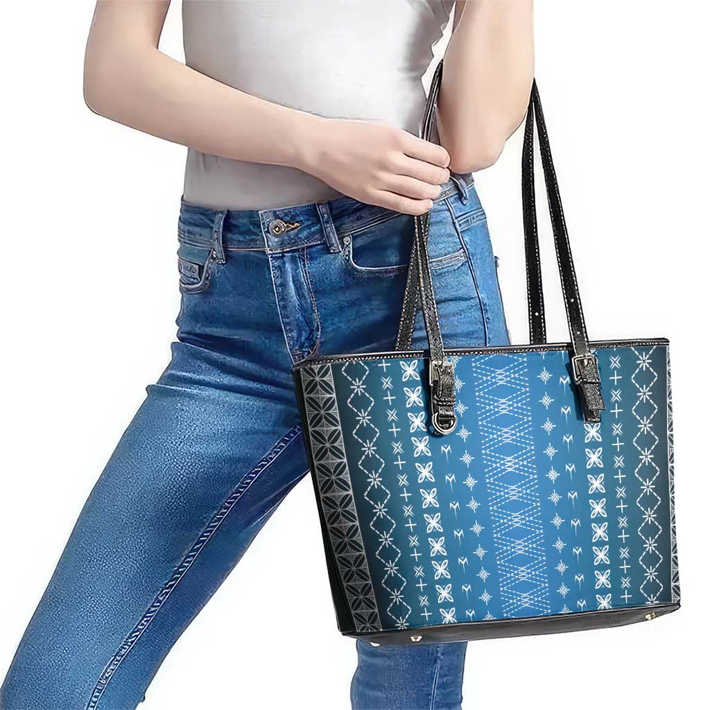 Blue Samoa Malu Tattoo Inspired Leather Tote Bag - Polynesian Pride