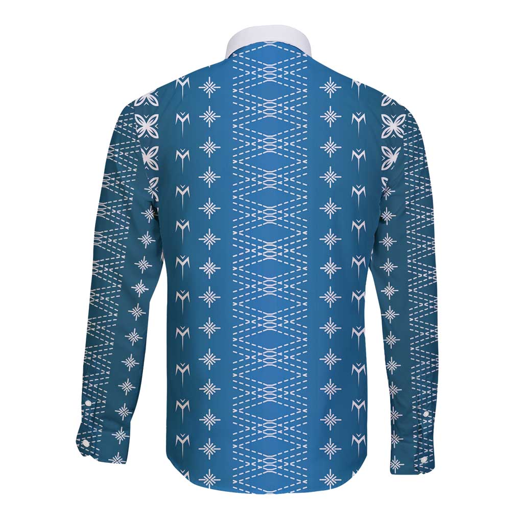 Blue Samoa Malu Tattoo Inspired Long Sleeve Button Shirt - Polynesian Pride