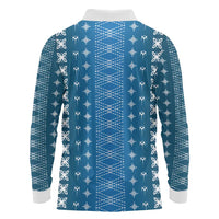 Blue Samoa Malu Tattoo Inspired Long Sleeve Polo Shirt - Polynesian Pride