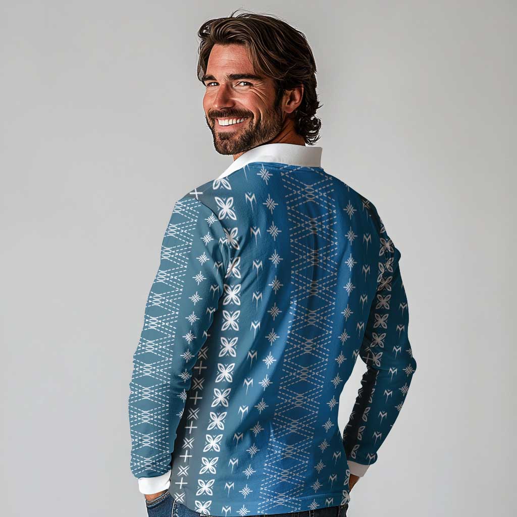 Blue Samoa Malu Tattoo Inspired Long Sleeve Polo Shirt - Polynesian Pride
