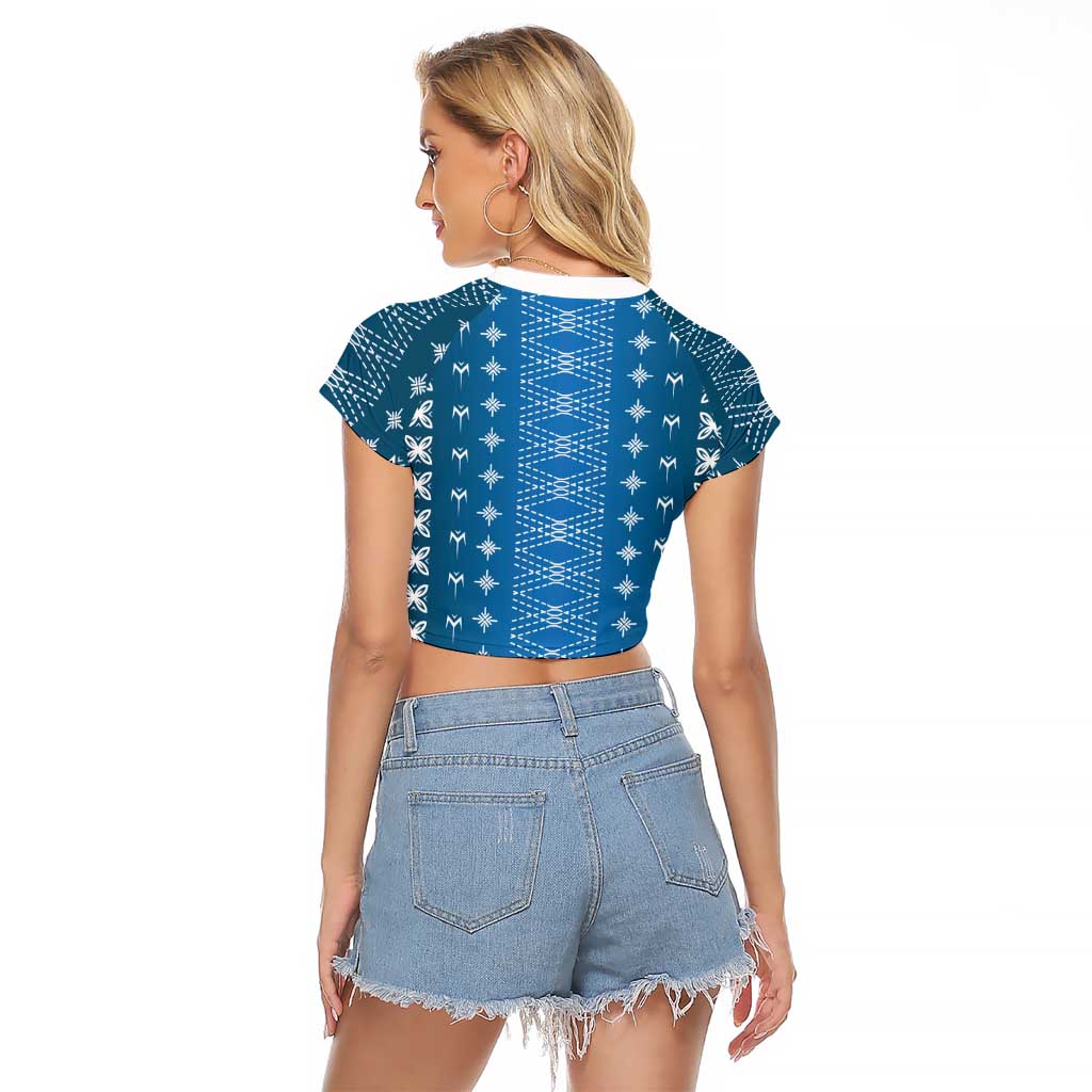Blue Samoa Malu Tattoo Inspired Raglan Cropped T Shirt - Polynesian Pride
