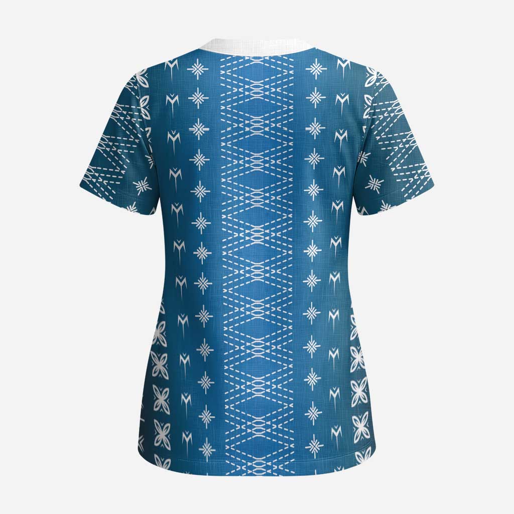 Blue Samoa Malu Tattoo Inspired Scrub Top - Polynesian Pride