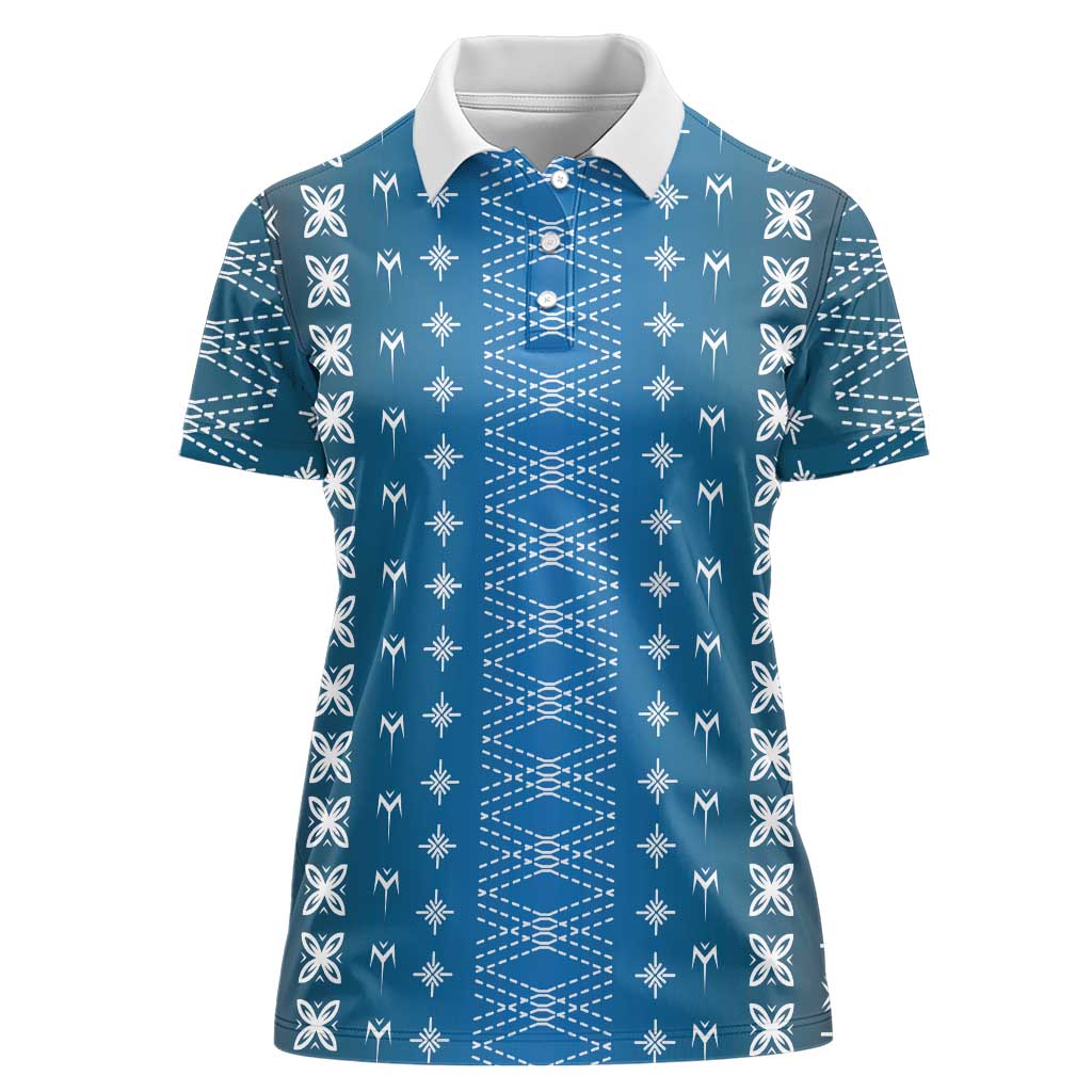 Blue Samoa Malu Tattoo Inspired Women Polo Shirt - Polynesian Pride