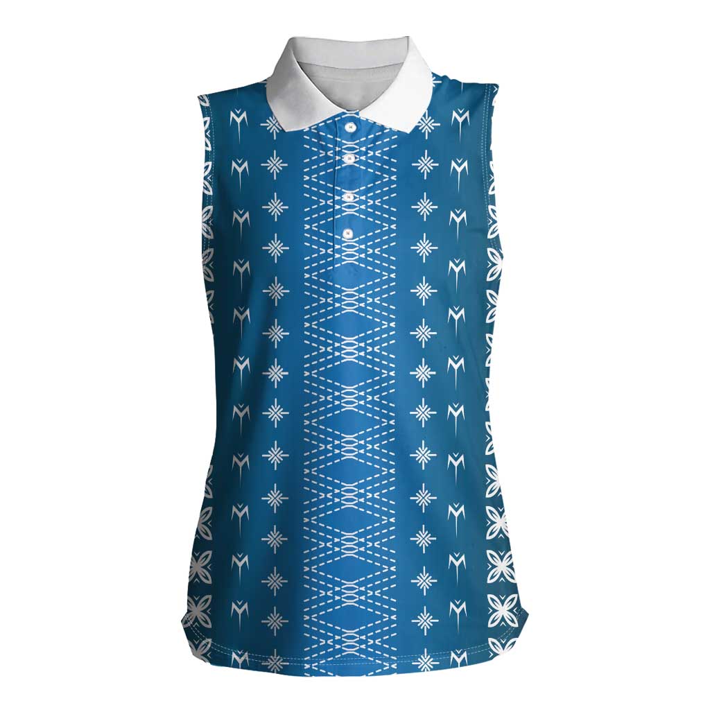Blue Samoa Malu Tattoo Inspired Women Sleeveless Polo Shirt - Polynesian Pride