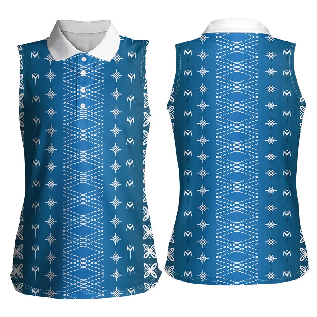 Blue Samoa Malu Tattoo Inspired Women Sleeveless Polo Shirt - Polynesian Pride