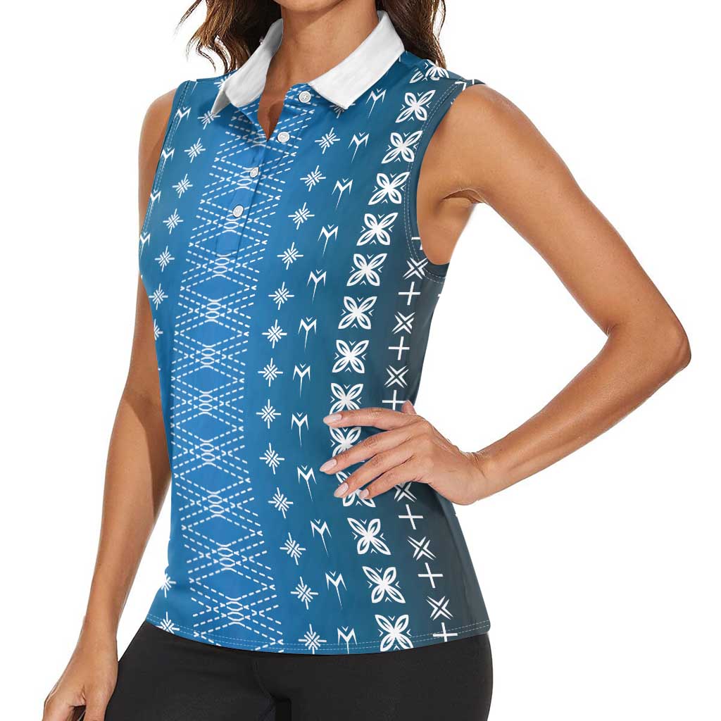 Blue Samoa Malu Tattoo Inspired Women Sleeveless Polo Shirt - Polynesian Pride