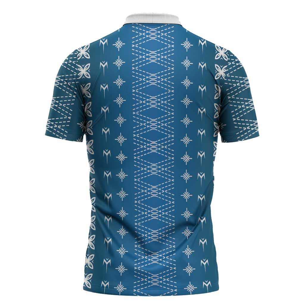 Blue Samoa Malu Tattoo Inspired Zipper Polo Shirt - Polynesian Pride
