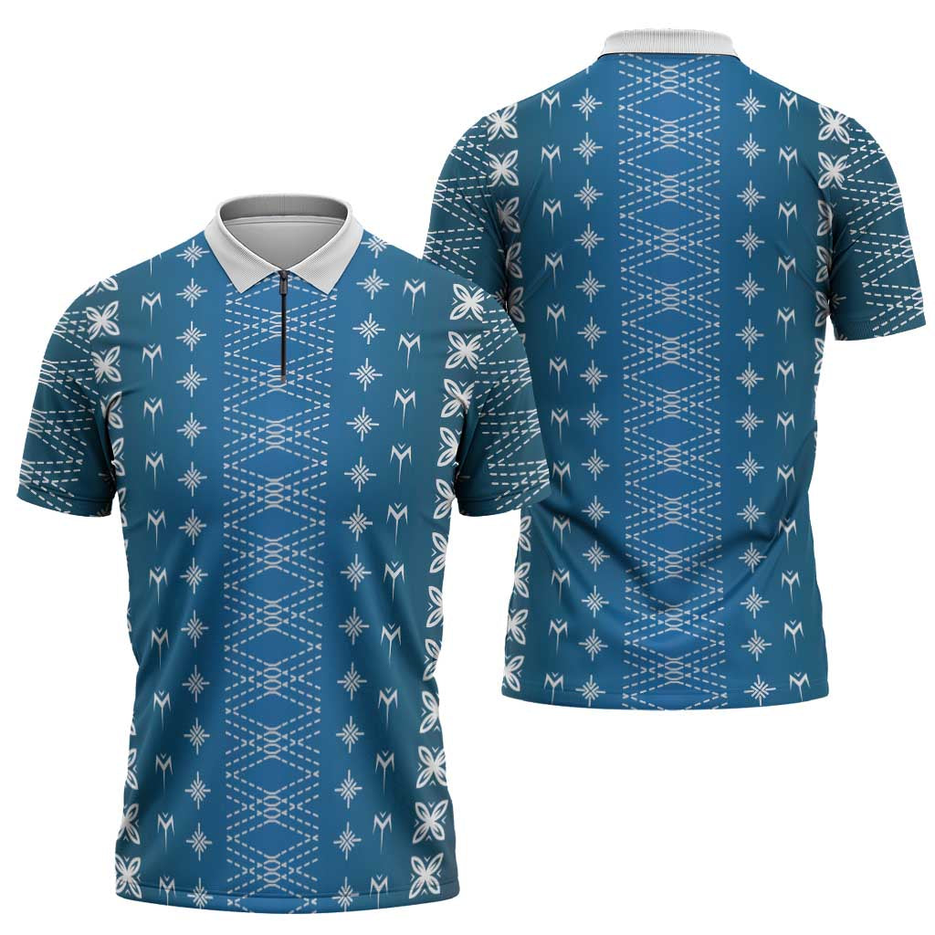 Blue Samoa Malu Tattoo Inspired Zipper Polo Shirt - Polynesian Pride