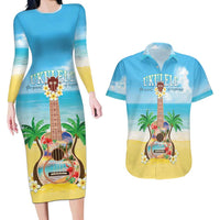 Hawaiian Ukulele Couples Matching Long Sleeve Bodycon Dress and Hawaiian Shirt Sound Of Happiness