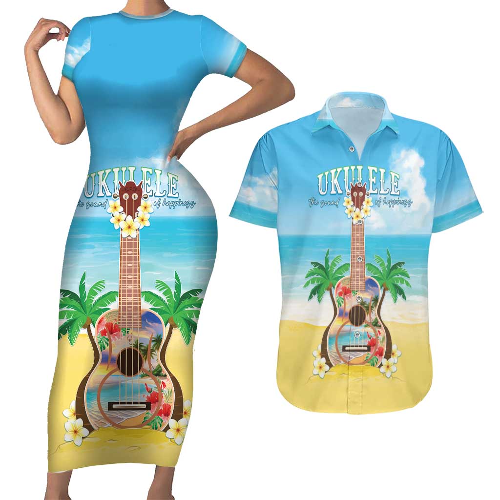 Hawaiian Ukulele Couples Matching Short Sleeve Bodycon Dress and Hawaiian Shirt Sound Of Happiness