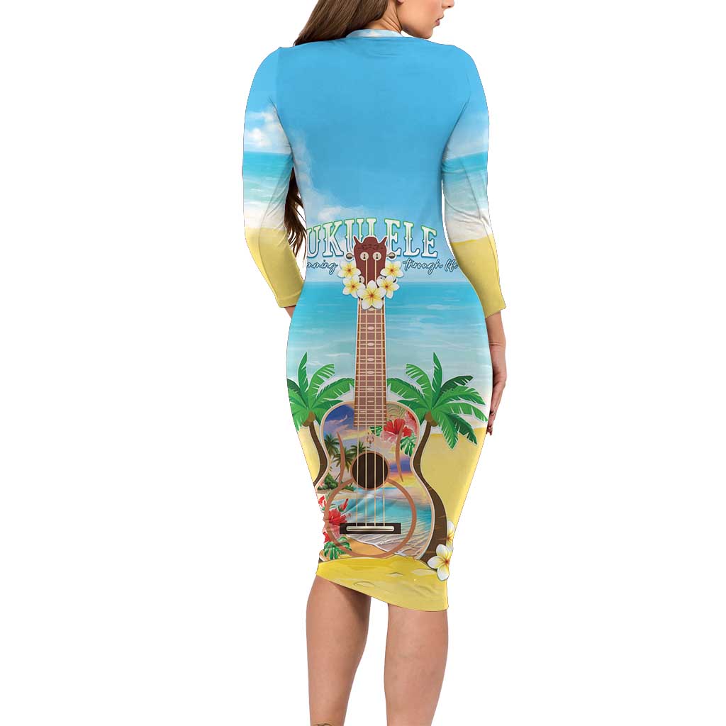 Hawaiian Ukulele Family Matching Long Sleeve Bodycon Dress and Hawaiian Shirt Sound Of Happiness