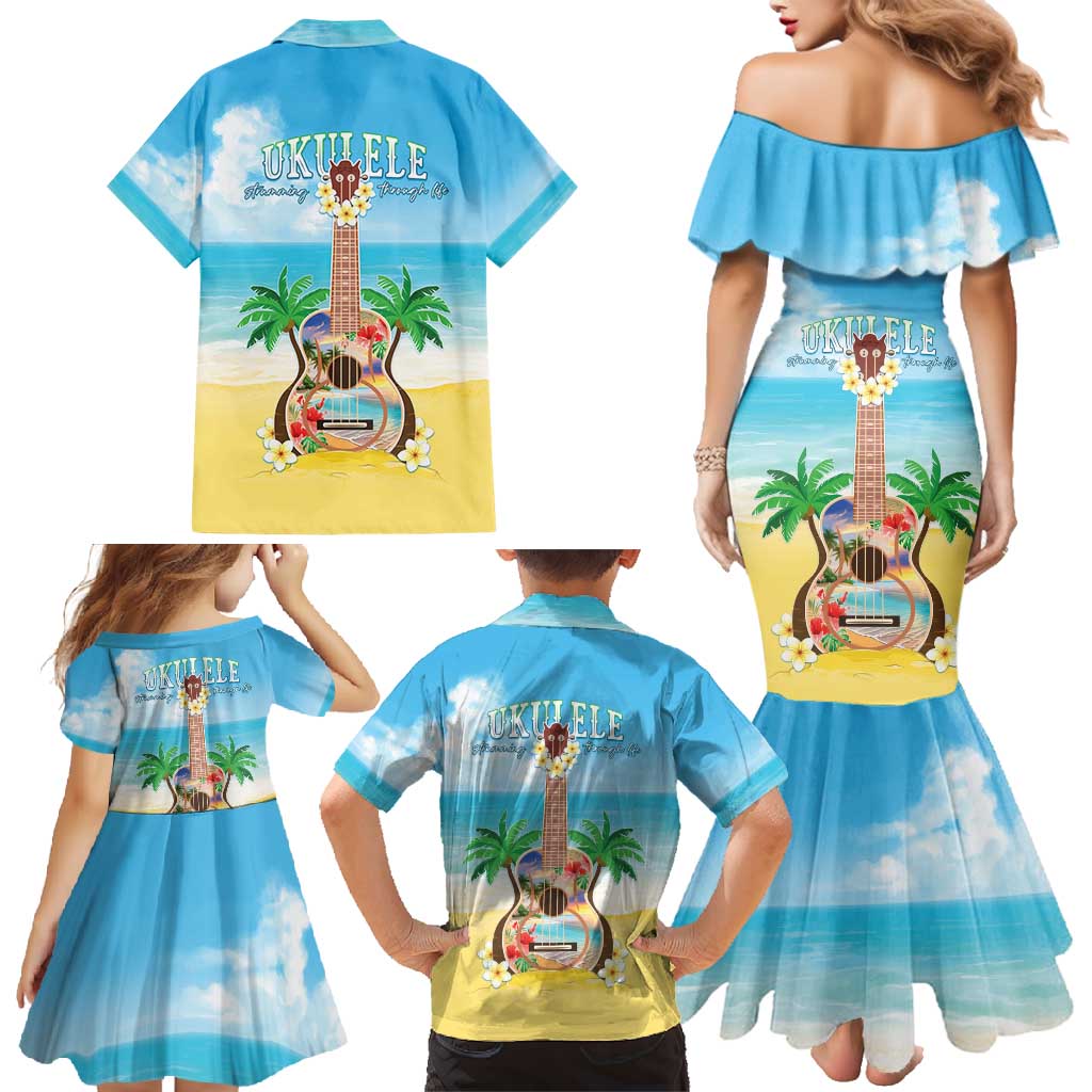 Hawaiian Ukulele Family Matching Mermaid Dress and Hawaiian Shirt Sound Of Happiness