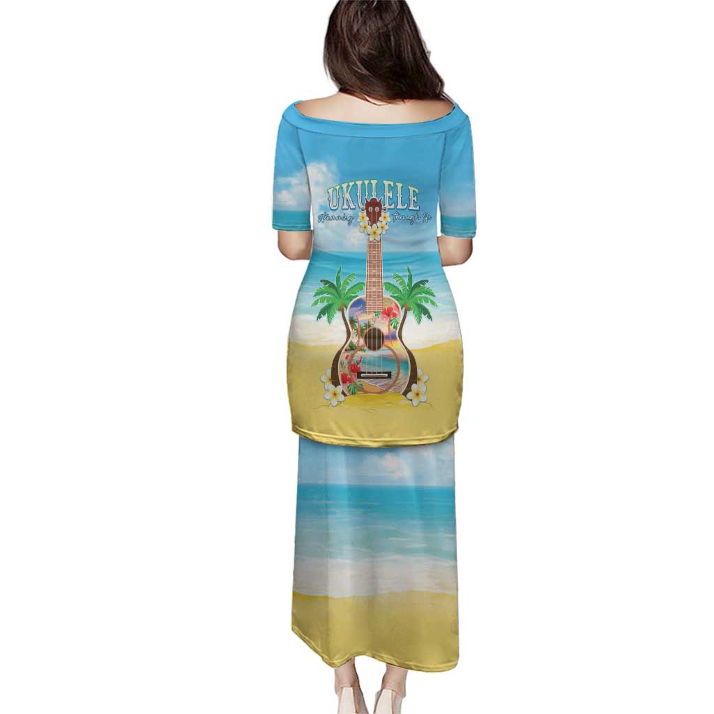 Hawaiian Ukulele Family Matching Puletasi and Hawaiian Shirt Sound Of Happiness