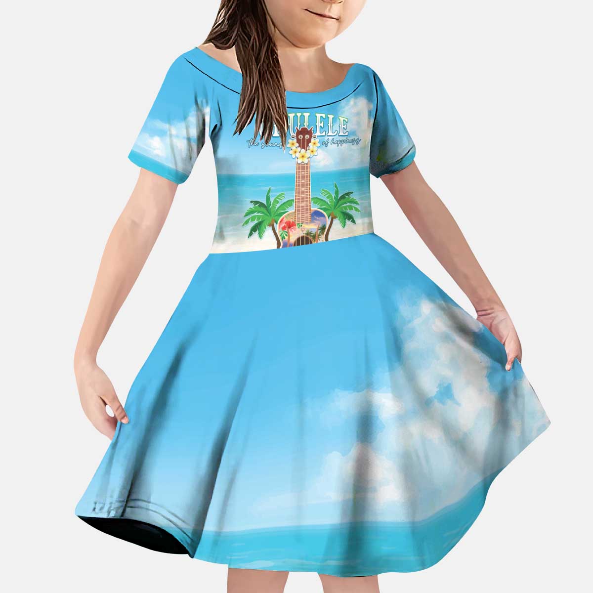 Hawaiian Ukulele Kid Short Sleeve Dress Sound Of Happiness