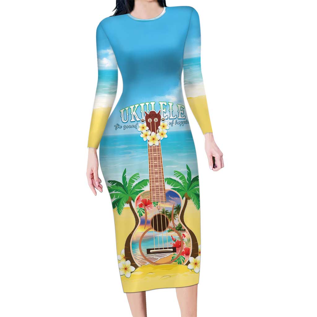 Hawaiian Ukulele Long Sleeve Bodycon Dress Sound Of Happiness