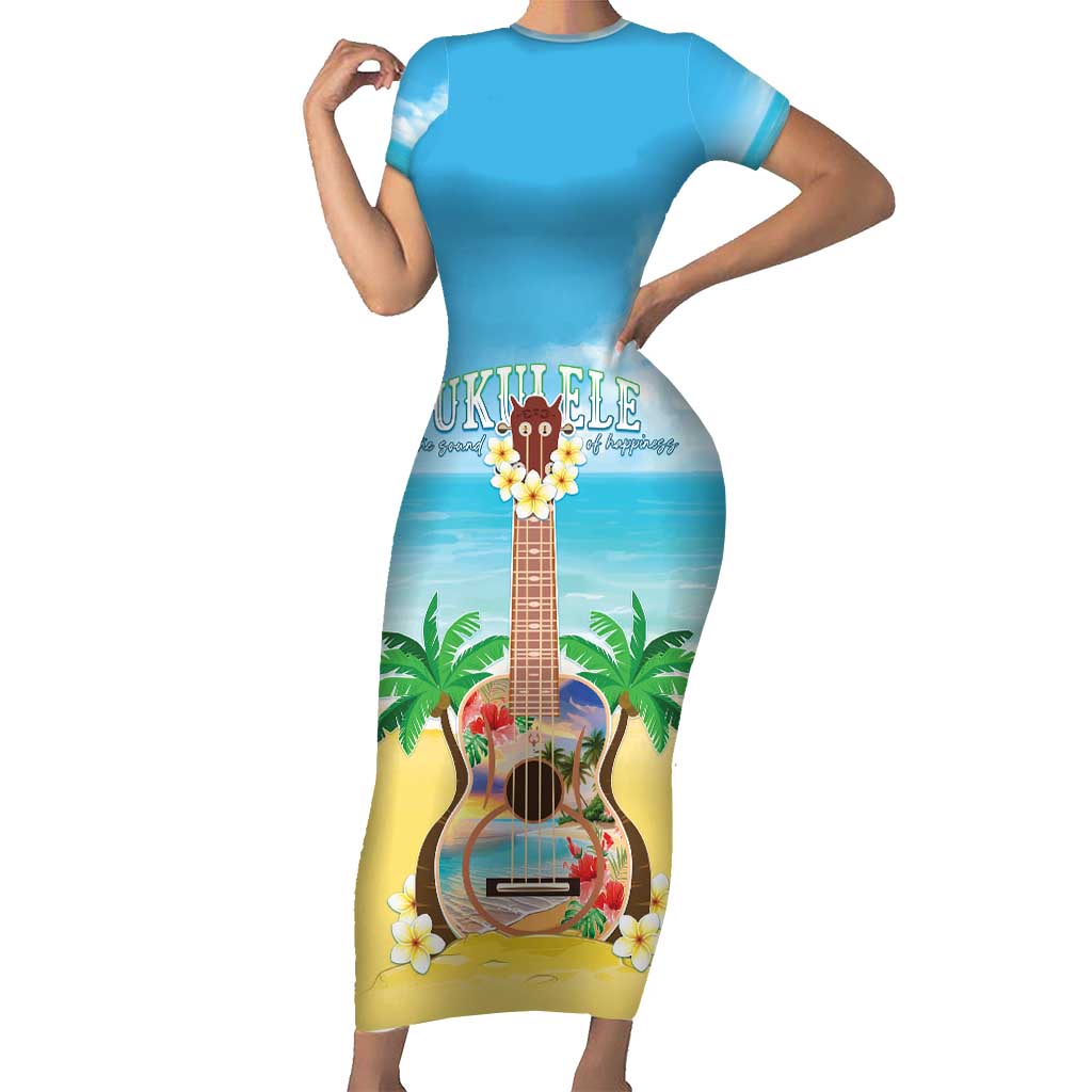 Hawaiian Ukulele Short Sleeve Bodycon Dress Sound Of Happiness