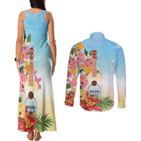 National Ukulele Day Couples Matching Tank Maxi Dress and Long Sleeve Button Shirt Tropical Vibe