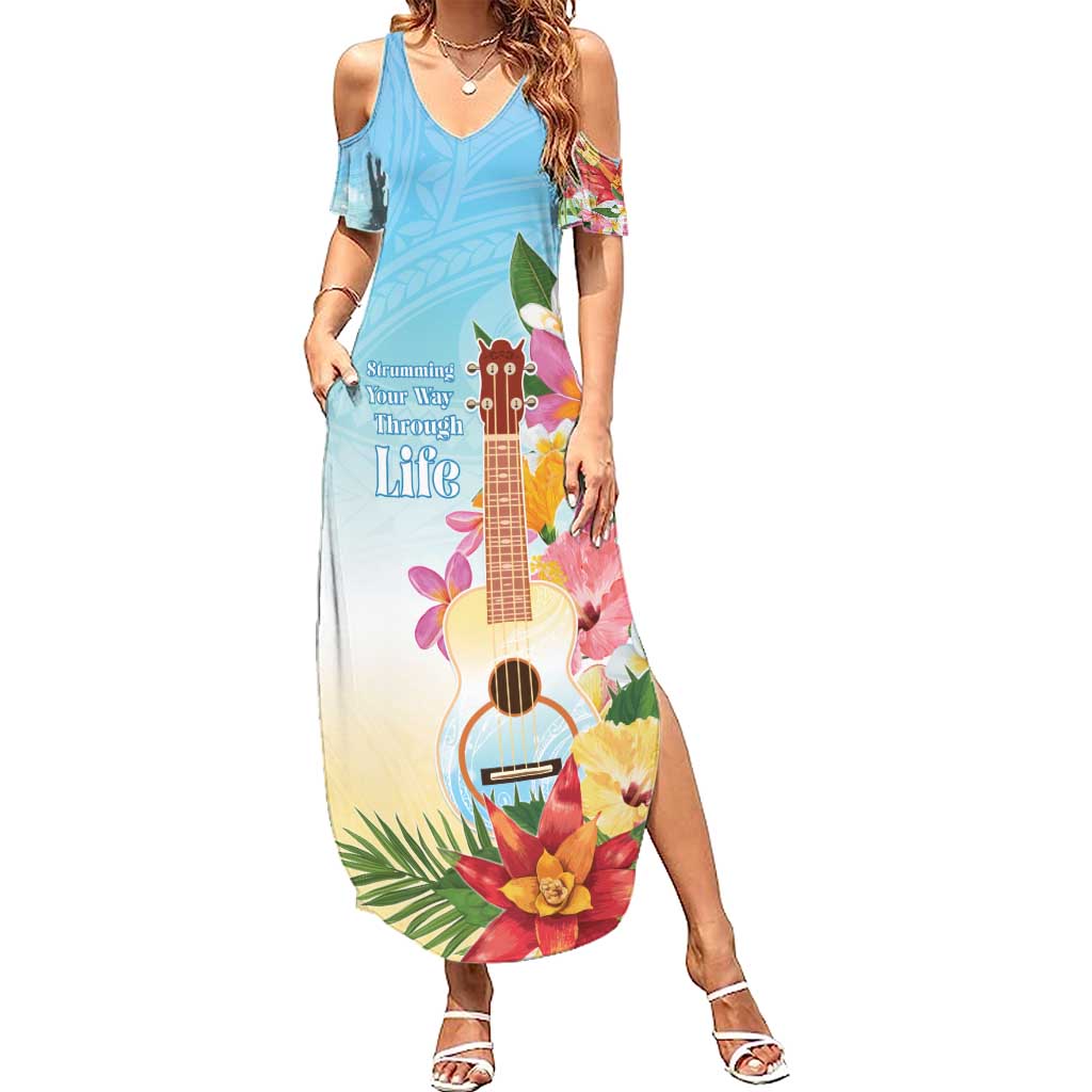 National Ukulele Day Family Matching Summer Maxi Dress and Hawaiian Shirt Tropical Vibe