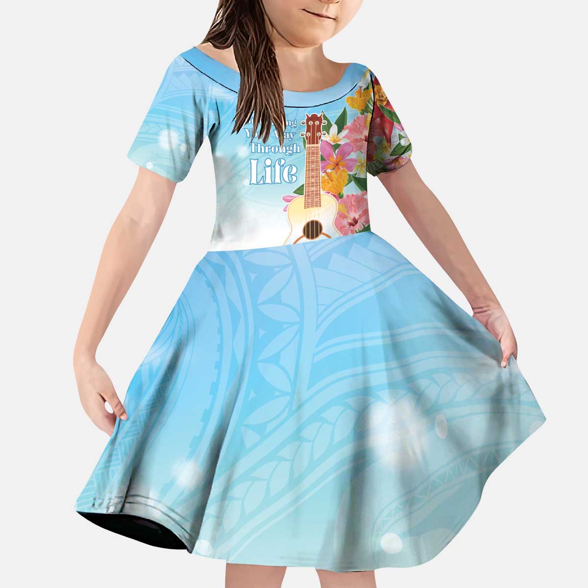 National Ukulele Day Kid Short Sleeve Dress Tropical Vibe LT05 KID Colorful - Polynesian Pride