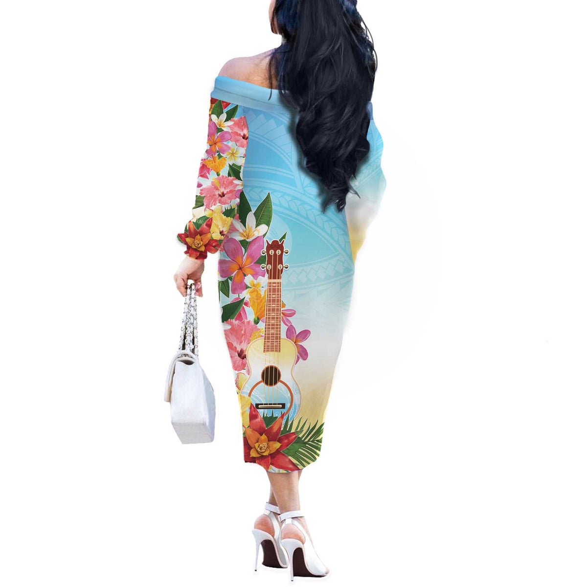 National Ukulele Day Off The Shoulder Long Sleeve Dress Tropical Vibe LT05 - Polynesian Pride