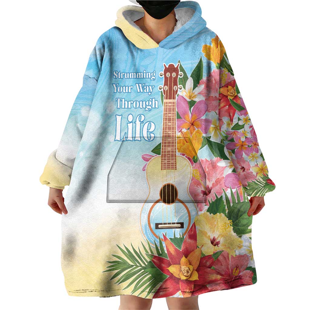 National Ukulele Day Wearable Blanket Hoodie Tropical Vibe