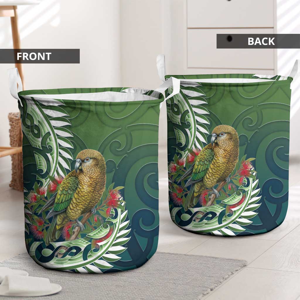 New Zealand Kea Bird Laundry Basket With Maori Koru Fern - Polynesian Pride