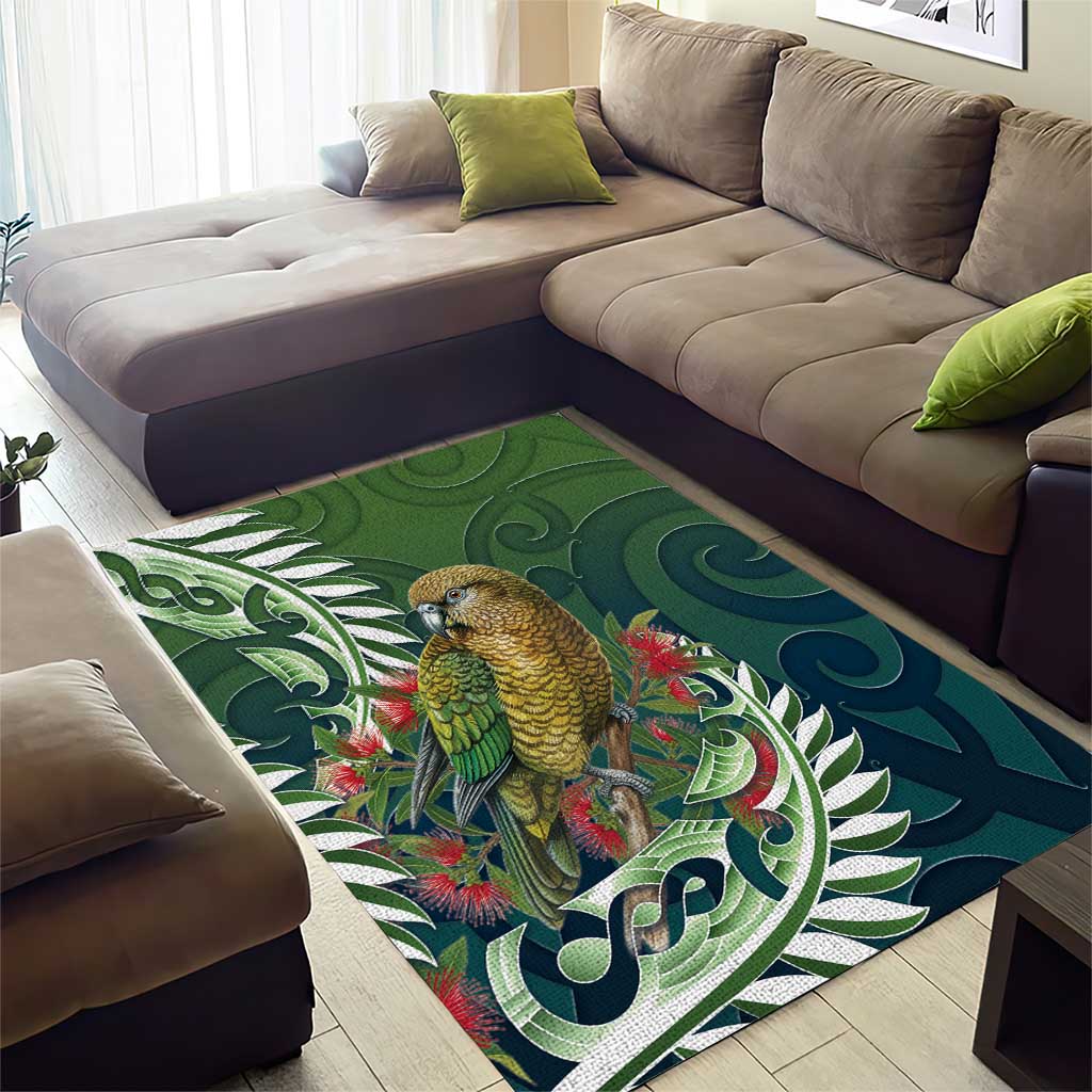 New Zealand Kea Bird Area Rug With Maori Koru Fern - Polynesian Pride