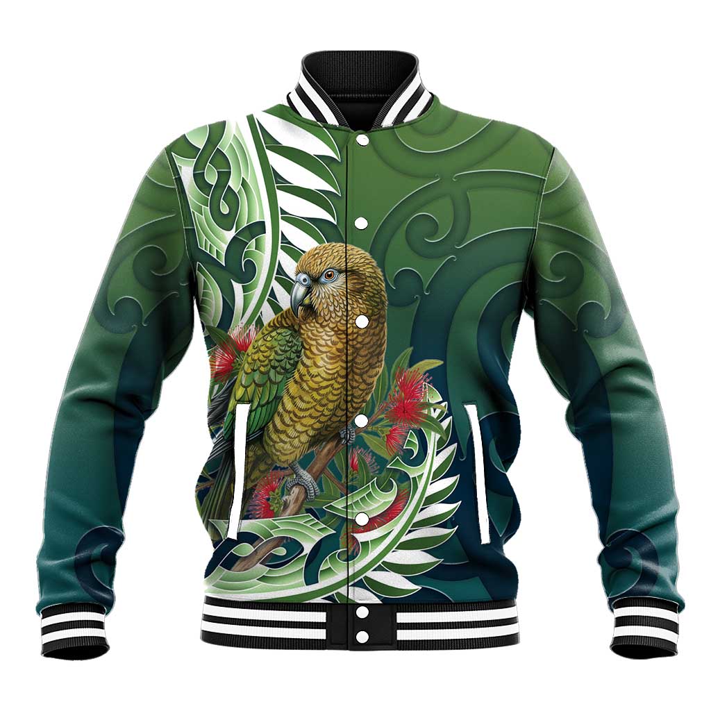 New Zealand Kea Bird Baseball Jacket With Maori Koru Fern - Polynesian Pride