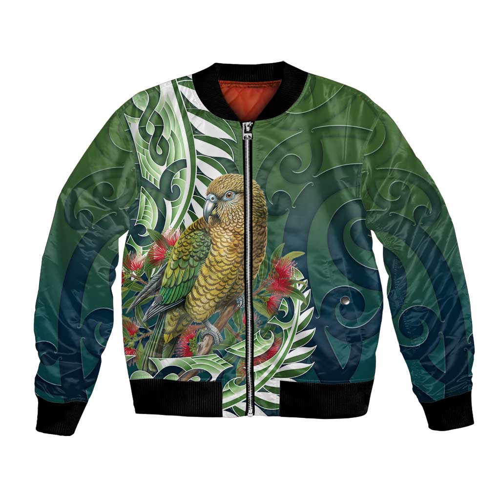 New Zealand Kea Bird Bomber Jacket With Maori Koru Fern - Polynesian Pride