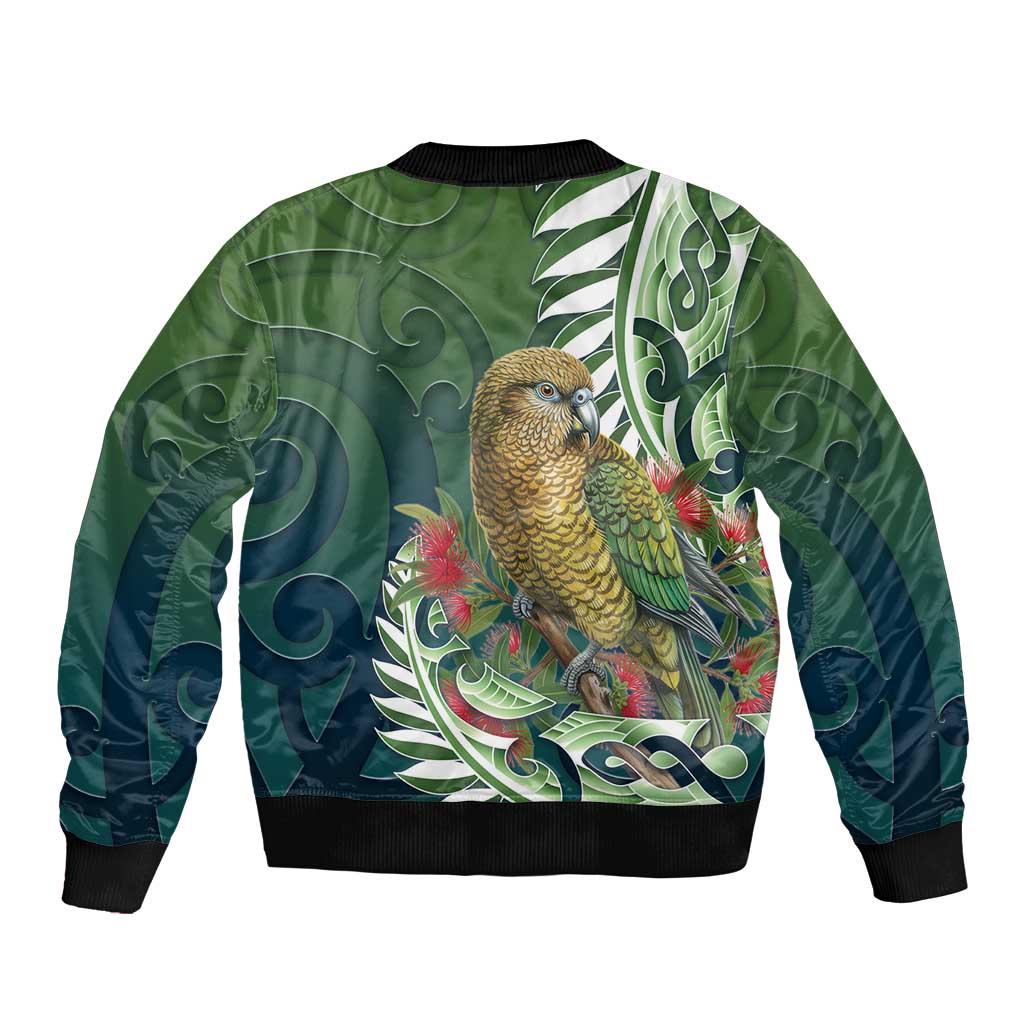New Zealand Kea Bird Bomber Jacket With Maori Koru Fern - Polynesian Pride