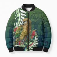 New Zealand Kea Bird Bomber Puffer Jacket With Maori Koru Fern - Polynesian Pride