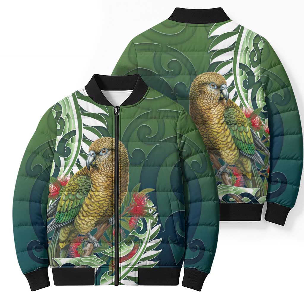 New Zealand Kea Bird Bomber Puffer Jacket With Maori Koru Fern - Polynesian Pride