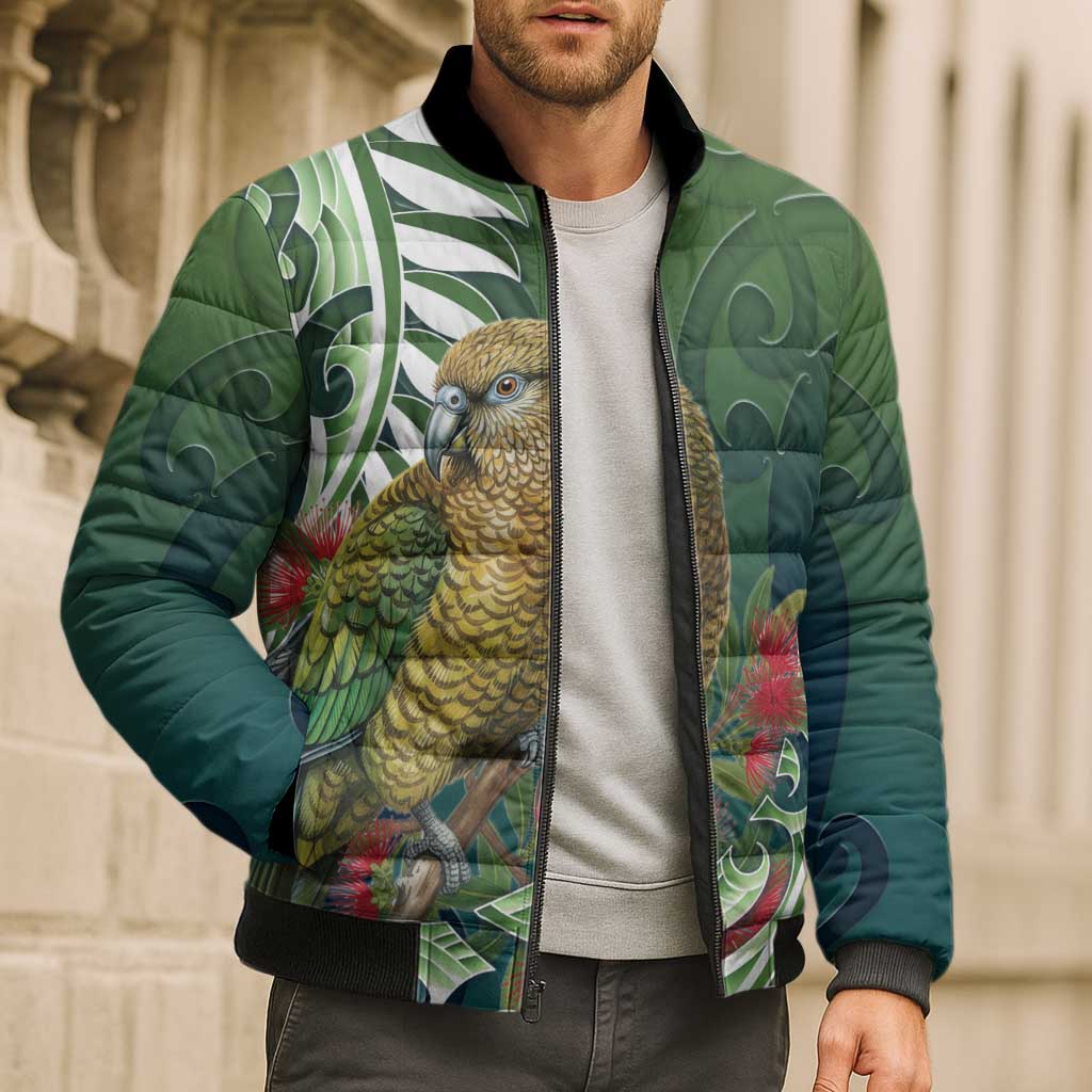 New Zealand Kea Bird Bomber Puffer Jacket With Maori Koru Fern - Polynesian Pride