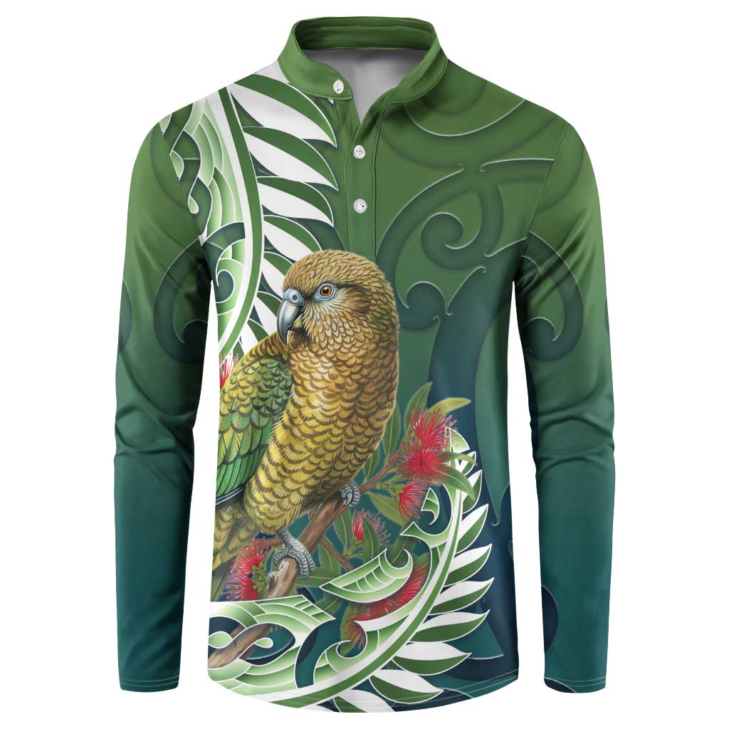 New Zealand Kea Bird Button Sweatshirt With Maori Koru Fern - Polynesian Pride