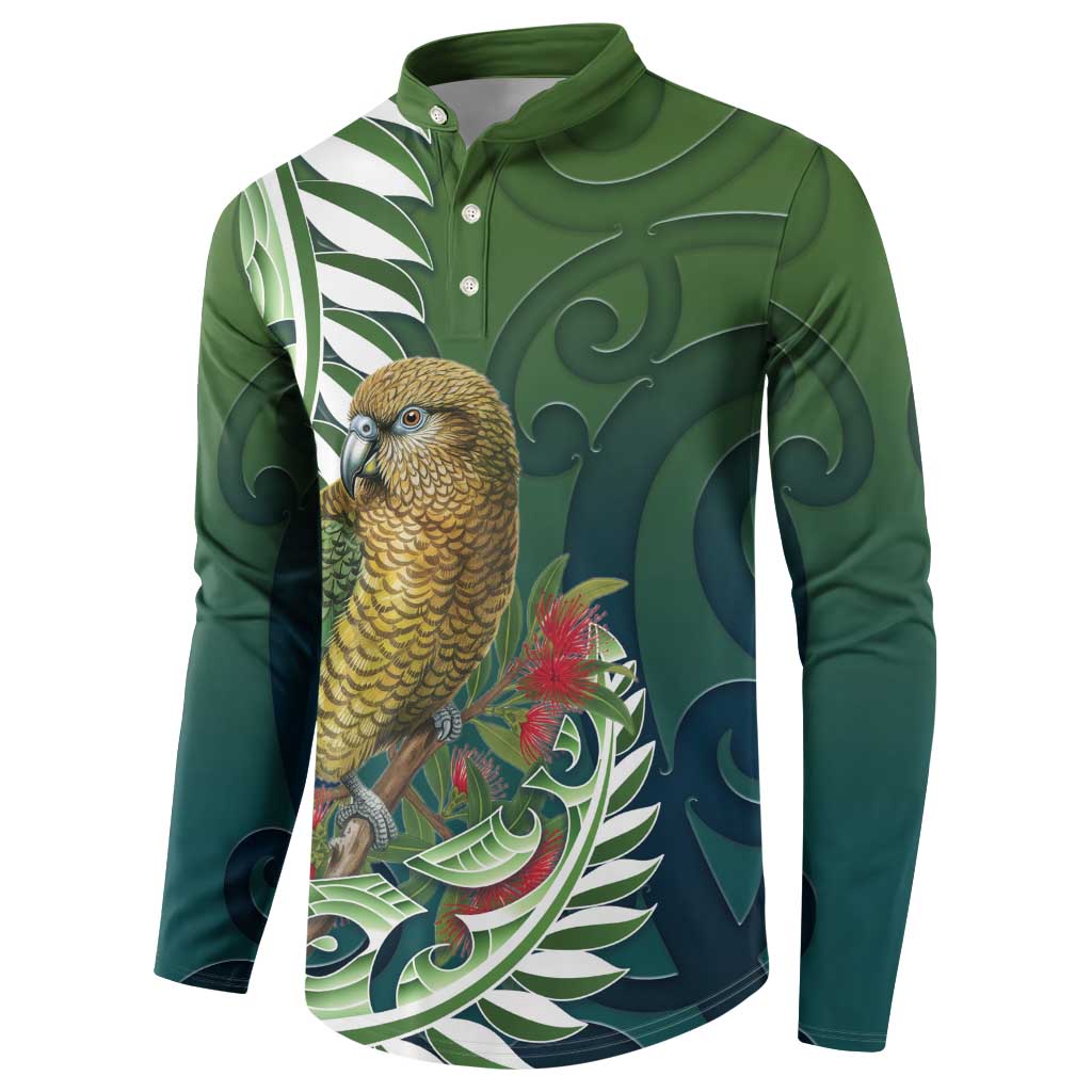 New Zealand Kea Bird Button Sweatshirt With Maori Koru Fern - Polynesian Pride